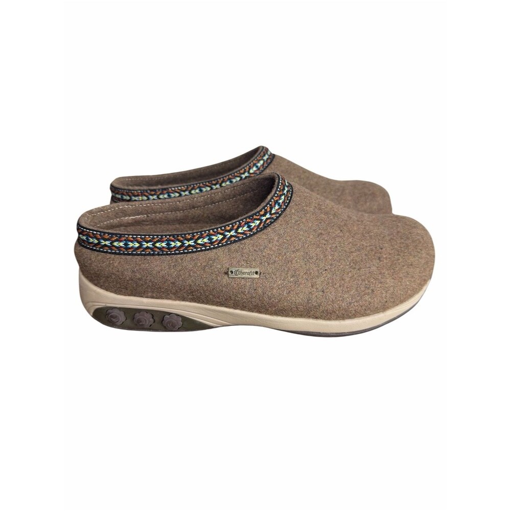 Therafit Heather Wool Sneaker-Mule Clog size 38/7.5-8M Brown Comfort Shoes
